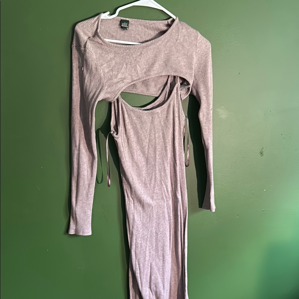 Wild Fable Tan Pink Asymmetrical Long Sleeve Bodycon Dress